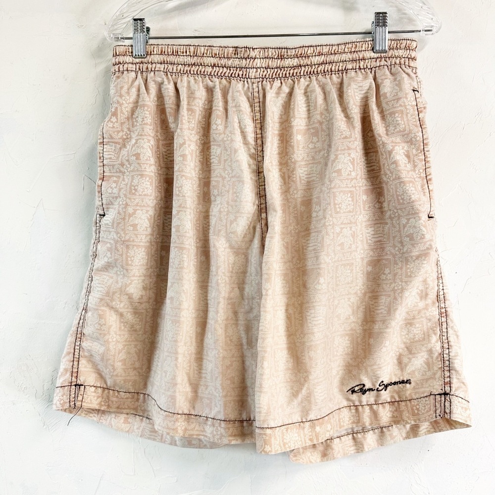 Vintage Ryen Spooner Hawaiian Beach Swim Shorts Mens Medium Lined Pull On 7"